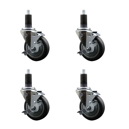 Service Caster 4'' SS Thermoplastic Rubber Swivel 1-1/4'' Expanding Stem Caster Set with Brake, 4PK SCC-SSEX20S414-TPRB-TLB-114-4